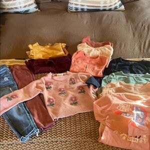 Floral Knit Kids Sweater, shirts and pants. 4T bundle great condition